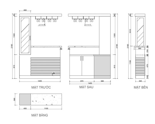 tủ bếp chữ U có quầy bar