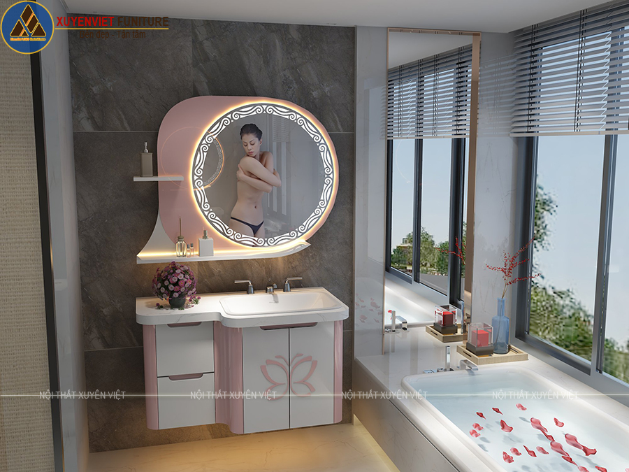 Bộ tủ lavabo XVL866 tông trắng hồng đẹp mắt