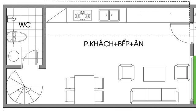 kích thước tủ bếp chữ L