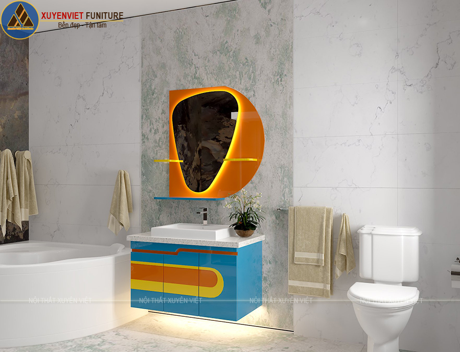 Phòng tắm rực rỡ với mẫu tủ lavabo treo tường XVL864