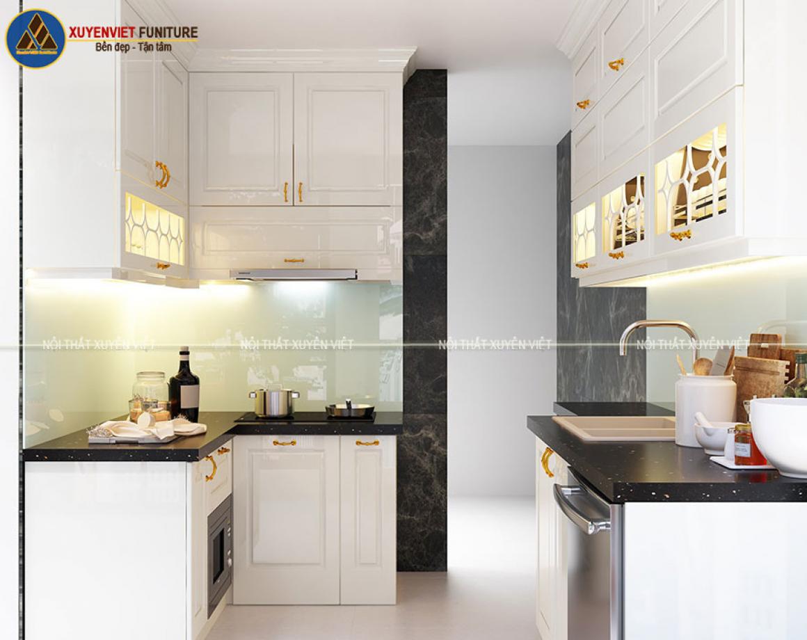 Bộ tủ bếp tân cổ điển chỉ âm nhà Cô Thúy-Giảng Võ