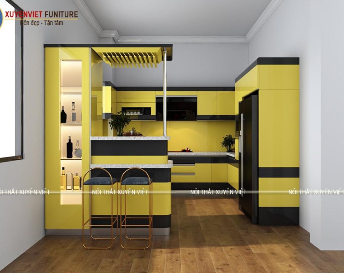 Sắc vàng đen đặc biệt trong tủ bếp nhà anh Sáng- Tây Ninh