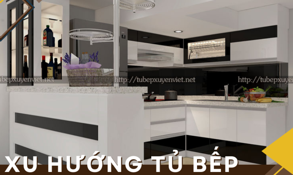 Xu hướng tủ bếp chữ L có quầy bar hiện đại