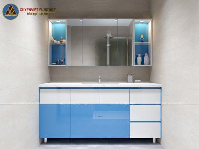 Mẫu tủ lavabo nhựa tông xanh - trắng XVL893