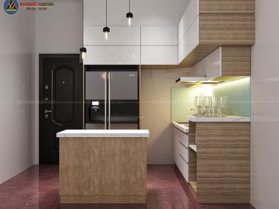 Tủ bếp laminate vân gỗ sang trọng nhà anh Long – Tân Bình, HCM