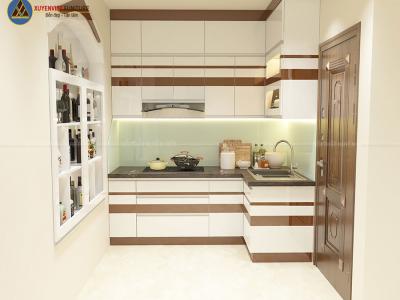 Tủ bếp nhựa hiện đại sơn line ánh kim nhà Cô Nụ-Hải Phòng