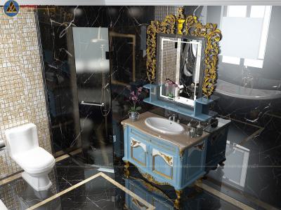 Tủ lavabo dát vàng tone xanh pastel đẳng cấp XVL838