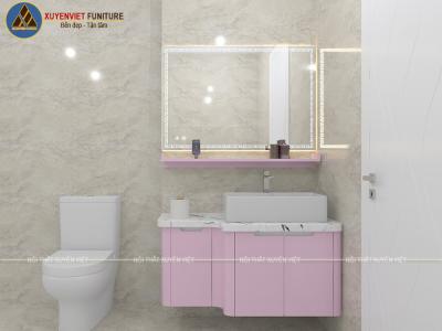 Tủ lavabo đẹp XVL852 tone hồng nhẹ nhàng, ấn tượng