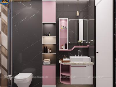 Tủ lavabo treo tường tone trắng hồng nhẹ nhàng XVL846