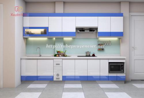 Tủ bếp đẹp chữ i line màu Xanh - trắng XV082
