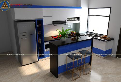 Mẫu tủ bếp có quầy bar nhà anh Việt - KĐT Nam Thăng Long