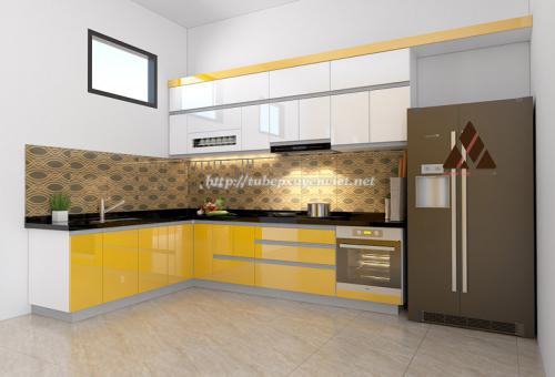 Mẫu tủ bếp đẹp bằng nhựa acrylic nhà chị Trang - Phan Trọng Tuệ