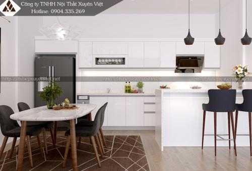 Mẫu tủ bếp đẹp chữ i nhà chị Nga - Văn Khê