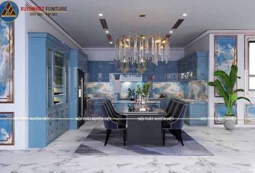 Mẫu tủ bếp nhà biệt thự dát vàng giàu sang gia chủ mệnh mộc