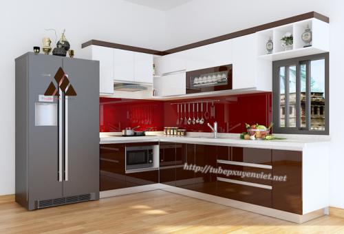 Mẫu tủ bếp nhựa acrylic chữ L nhà chị Hương - Nhổn