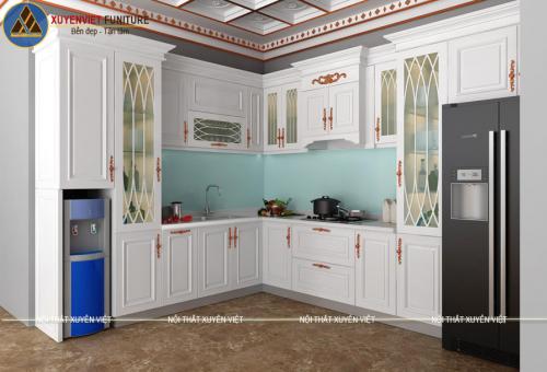 Bộ tủ bếp tân cổ điển chỉ nổi nhà anh Khánh - Gò Vấp