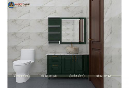 Mẫu tủ chậu tân cổ điển tông xanh rêu XVL756