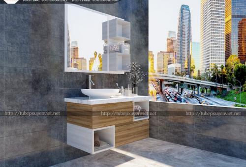 Mẫu tủ lavabo nhựa màu vân gỗ XVL696