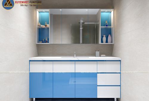 Mẫu tủ lavabo nhựa tông xanh - trắng XVL893