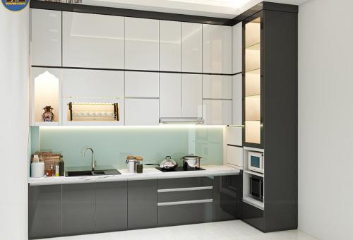 Thi công tủ bếp nhựa tông ghi trắng nhà anh Huy - Gò Vấp