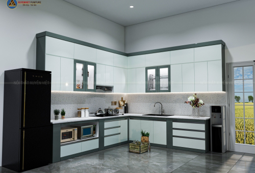 Khám phá thiết kế tủ bếp sơn men bóng nhà cô Hương - Bình Dương