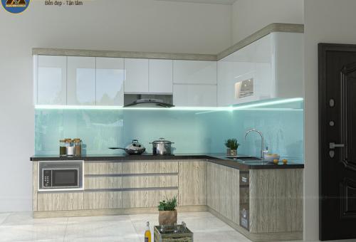 Tủ bếp chữ L đẹp nhà anh Phong - quận 12