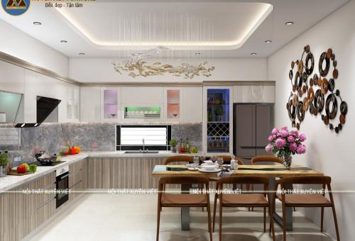 Tủ bếp chữ L hiện đại nhà anh Tú - Quảng Ninh