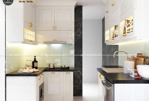 Bộ tủ bếp tân cổ điển chỉ âm nhà Cô Thúy-Giảng Võ