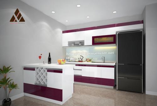 Mẫu tủ bếp chữ i có bàn đảo nhà chú An XV23216