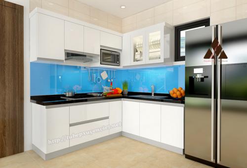 Tủ bếp đẹp hiện đại chữ L nhà chị Bắc - Đức Giang