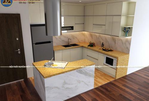 Tủ bếp đẹp có đảo bếp nhà chị Quyên - Hạ Long, Quảng Ninh