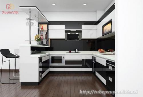 Tủ bếp đẹp hiện đại với quầy bar XV031