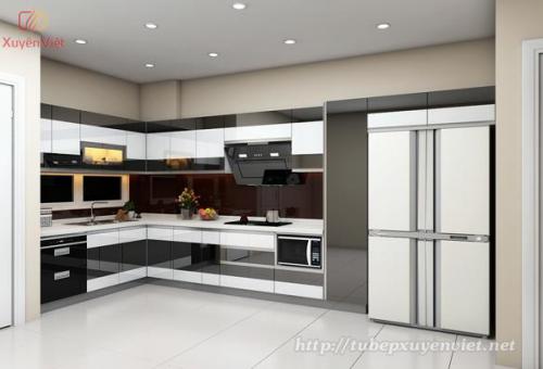 Thiết kế tủ bếp đẹp sang trọng với 2 màu đen trắng XV035