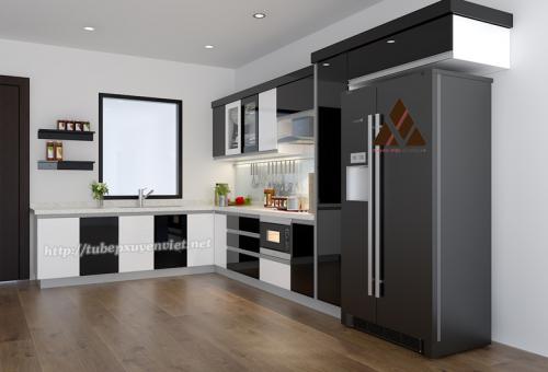 Tủ bếp hiện đại bằng nhựa acrylic nhà chị Hằng - Quảng Ninh