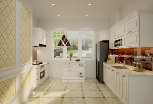 Tủ bếp nhựa giả gỗ cao cấp nhà anh Vinh - Vườn Đào, Hải Phòng