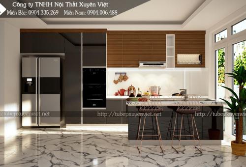 Tủ bếp nhựa acrylic và laminate nhà anh Tân - Q12, HCM
