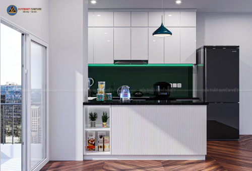 Khám phá tủ bếp nhựa sơn men bóng nhà chị Vân - HCM