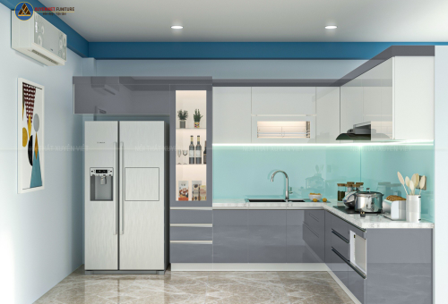 Kiểu dáng tủ bếp sơn men bóng cao cấp nhà chú Hùng - Phú Nhuận