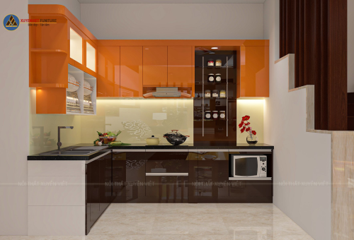 Tủ bếp sơn men bóng nhà anh Lực - Thủ Đức, HCM