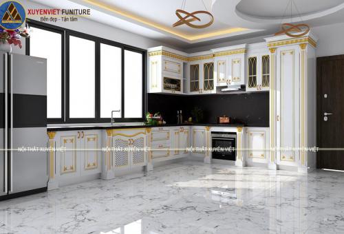 Sang - Bền - Đẹp trong tủ bếp tân cổ điển dát vàng chị Hà - Kiên Giang