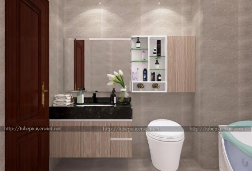 Tủ lavabo đẹp vân gỗ có tủ đồ nhà tắm XVL701