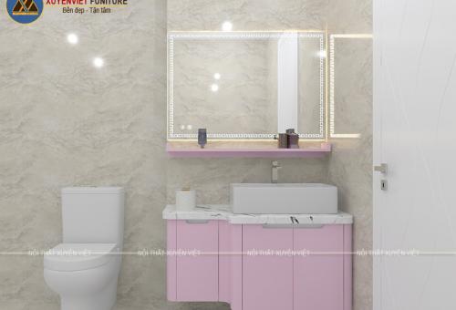 Tủ lavabo đẹp XVL852 tone hồng nhẹ nhàng, ấn tượng