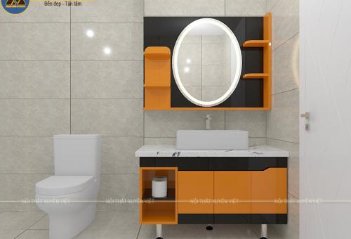 Tủ lavabo nhựa sơn men bóng tone cam-đen nổi bật XVL844
