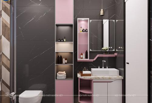 Tủ lavabo treo tường tone trắng hồng nhẹ nhàng XVL846