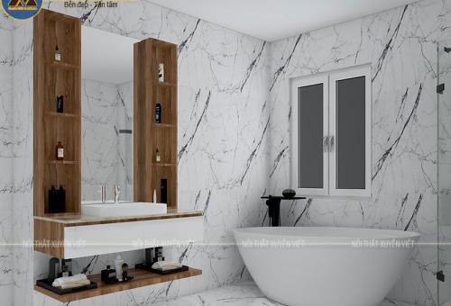 Tủ lavabo đẹp màu vân gỗ kết hợp trắng XVL769