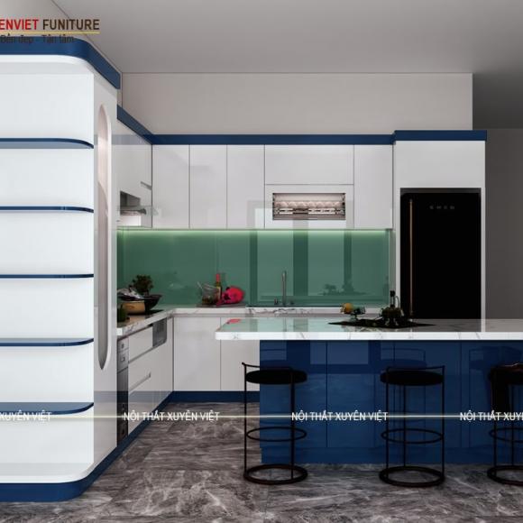 Bạn có thích tông màu xanh trắng tủ bếp nhà chị Minh - Long Khánh?