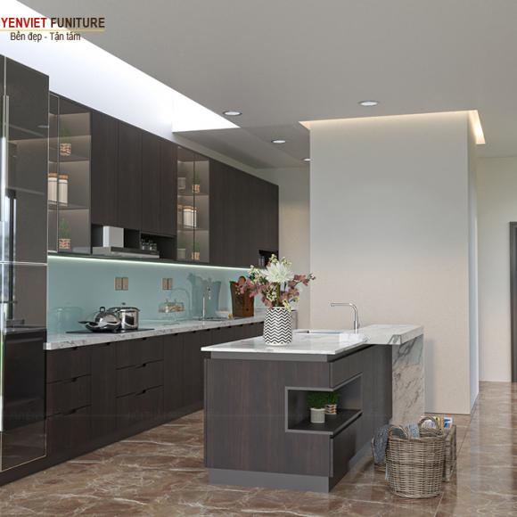 Tủ bếp đẹp kiểu dáng chữ I nhà chị Nga - Củ Chi, HCM