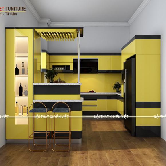 Sắc vàng đen đặc biệt trong tủ bếp nhà anh Sáng- Tây Ninh
