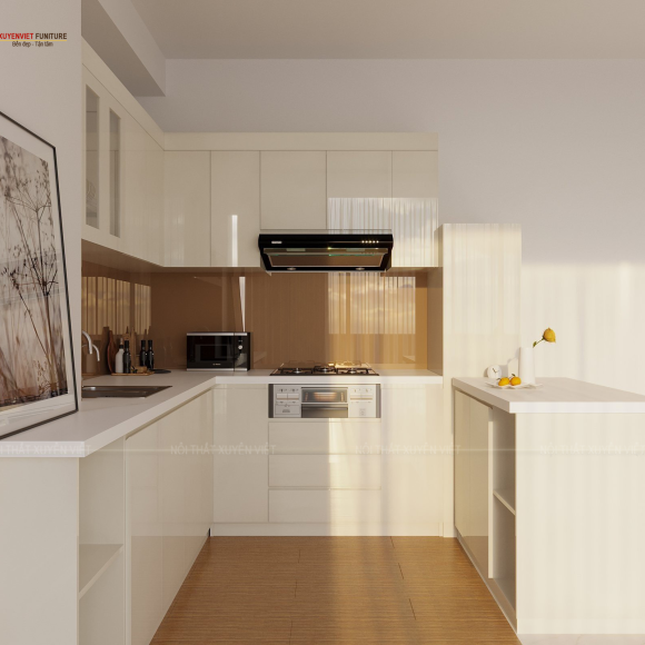 Khám phá thiết kế tủ bếp nhựa Laminate vân gỗ nhà chú Sơn - Quận 7