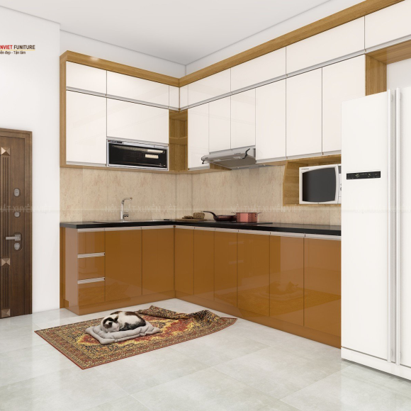 Khám phá sản phẩm tủ bếp nhựa sơn men bóng nhà bác Hoàng - Hà Nội